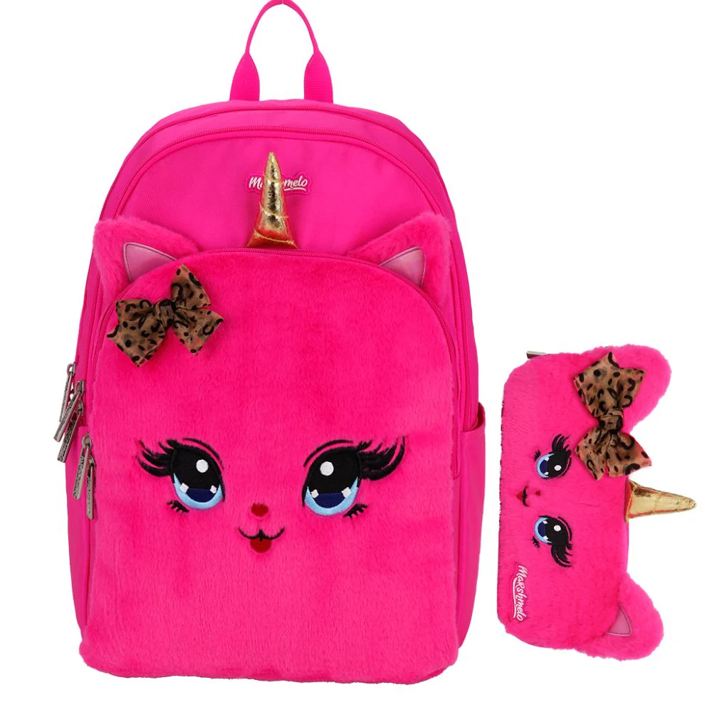 תיק בית ספר חצי אורטופדי פרוותי עם קלמר מסדרת Fluffy Pack מבית Marshmelo - Image 4