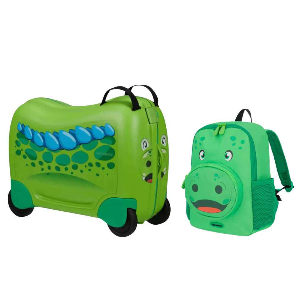 סט נסיעות לילדים דגם Dream Rider Dinosaur מזוודת רכיבה ותיק גן תואם מבית Samsonite