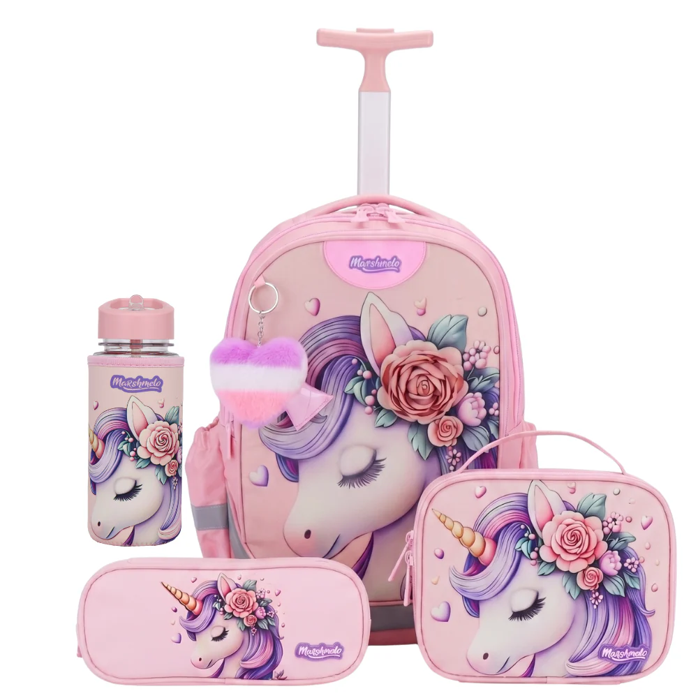 מארז תיק אורתופדי 9 ב 1 כולל עגלה דגם יוניקורן Dreamland Deluxe מבית Marshmelo